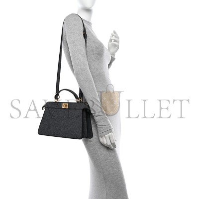 FENDI MELANGE FLANNEL SATIN THREADED EDGE MEDIUM PEEKABOO I SEE U EAST WEST SATCHEL GRIGIO BOIS DE ROSE (29*19*11cm) 